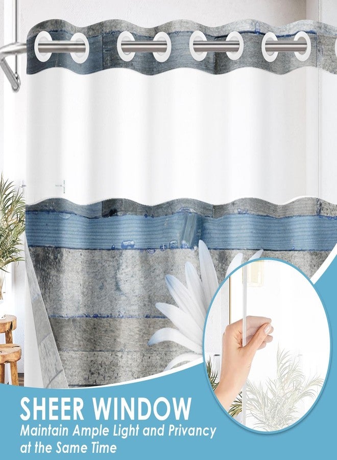 Nesphy No Hook Blue Daisy and Butterfly Shower Curtain with Snap in Fabric Liner Set, Rustic Farmhouse Double Layers Waterproof Fabric with See Through Top Window Open Grommet Bath Curtain 71x74 Inch - Image 4