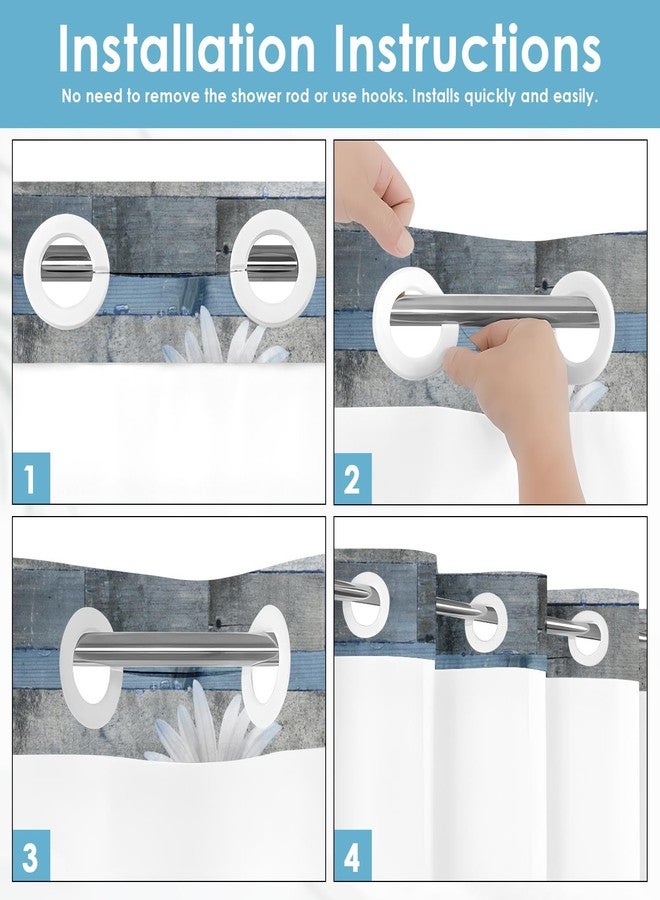 Nesphy No Hook Blue Daisy and Butterfly Shower Curtain with Snap in Fabric Liner Set, Rustic Farmhouse Double Layers Waterproof Fabric with See Through Top Window Open Grommet Bath Curtain 71x74 Inch - Image 5