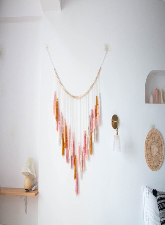 Decocove Macrame Wall Hanging - Large Macrame Wall Hanging with Wood Beads - Bohemian Wall Decor for Bedroom, Living Room and Kitchen - Pink and Gold- 35'' x 36'' - Image 5