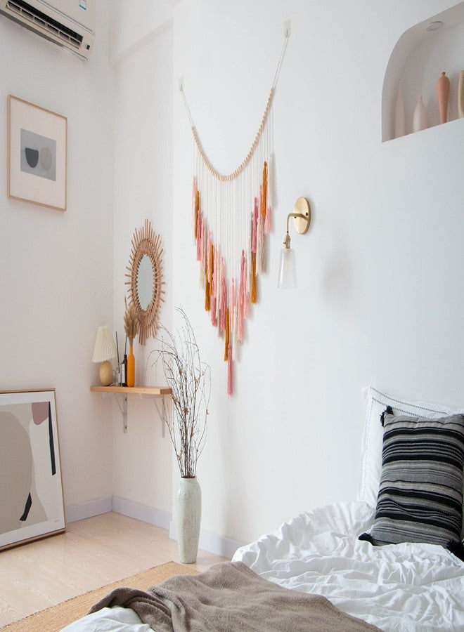 Decocove Macrame Wall Hanging - Large Macrame Wall Hanging with Wood Beads - Bohemian Wall Decor for Bedroom, Living Room and Kitchen - Pink and Gold- 35'' x 36'' - Image 4