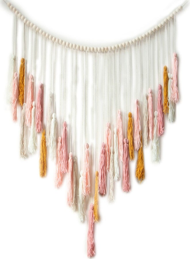 Decocove Macrame Wall Hanging - Large Macrame Wall Hanging with Wood Beads - Bohemian Wall Decor for Bedroom, Living Room and Kitchen - Pink and Gold- 35'' x 36'' - Image 1