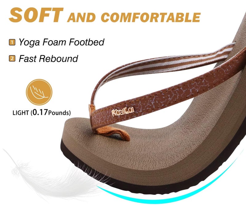KuaiLu Womens Arch Support Flip Flops Comfortable Yoga Mat Slip on Leather Walking Thong Cushion Sandals Summer Beach Orthotic Slides Travel Essentials Indoor Outdoor Slippers Shoes Camel Size 7 - Image 3
