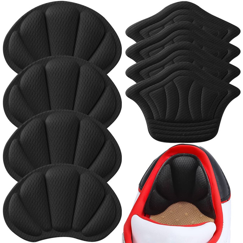 SUMBLIME Adhesive Back of Heel Cushion Pads, Heel Grips Inserts for Women Men,Reusable Heel Guards Liners for Too Big Loose Boots, Improve Shoe Fit, 4pcs-Black+4pcs-Black - Image 1