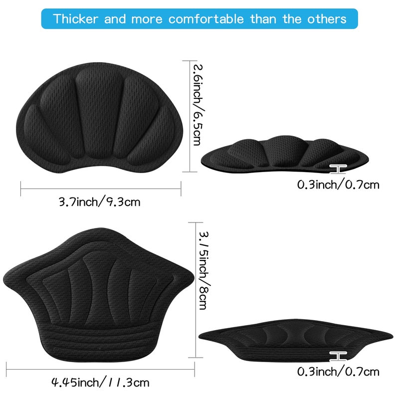 SUMBLIME Adhesive Back of Heel Cushion Pads, Heel Grips Inserts for Women Men,Reusable Heel Guards Liners for Too Big Loose Boots, Improve Shoe Fit, 4pcs-Black+4pcs-Black - Image 5