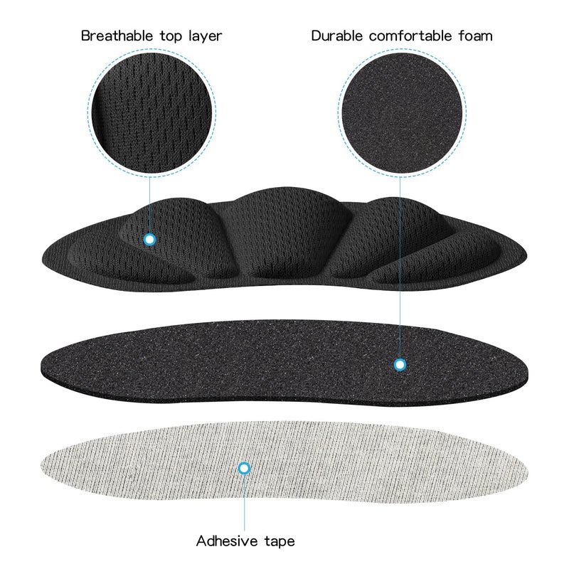 SUMBLIME Adhesive Back of Heel Cushion Pads, Heel Grips Inserts for Women Men,Reusable Heel Guards Liners for Too Big Loose Boots, Improve Shoe Fit, 4pcs-Black+4pcs-Black - Image 3