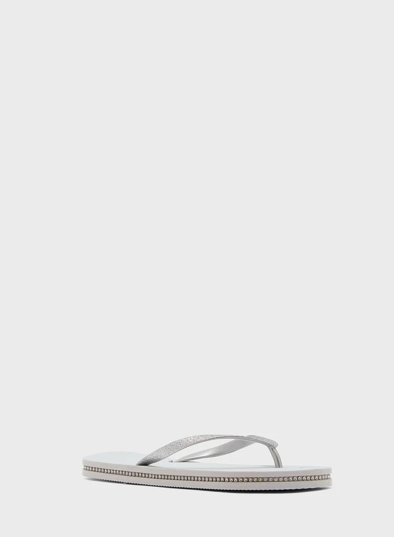Ginger Glitter Strap And Gem Sole Flip Flop