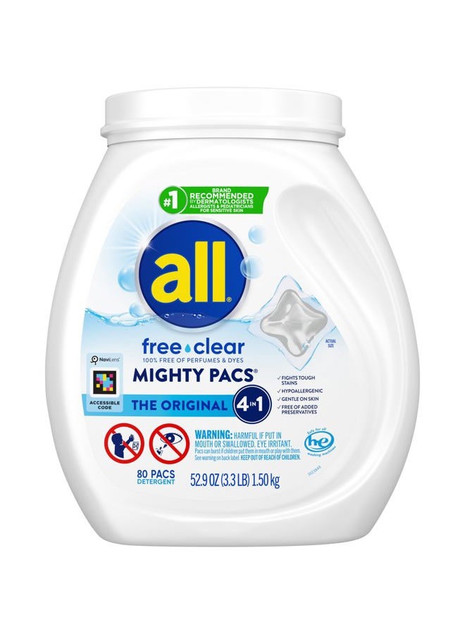 All Free Clear Mighty Pacs Laundry Detergent, for Sensitive Skin, Unscented and Dye Free, 80 Count - Image 1