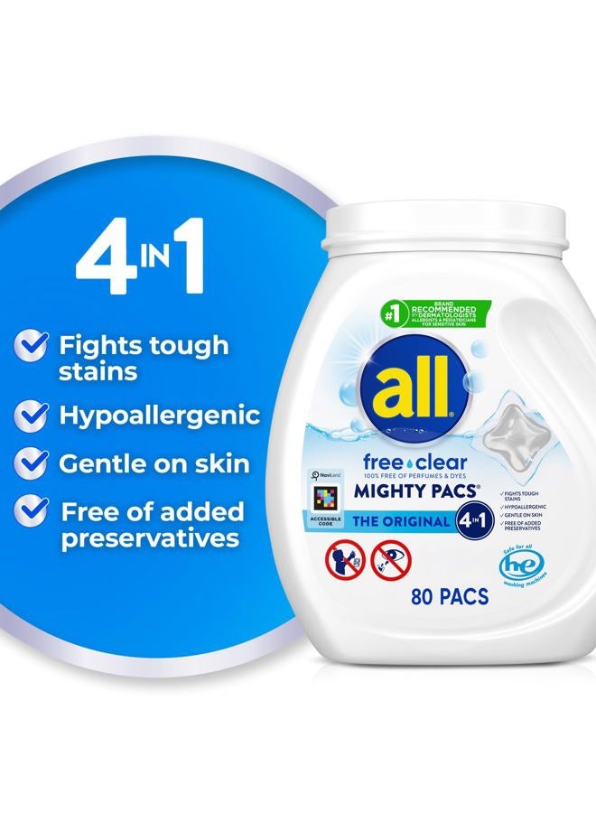 All Free Clear Mighty Pacs Laundry Detergent, for Sensitive Skin, Unscented and Dye Free, 80 Count - Image 2