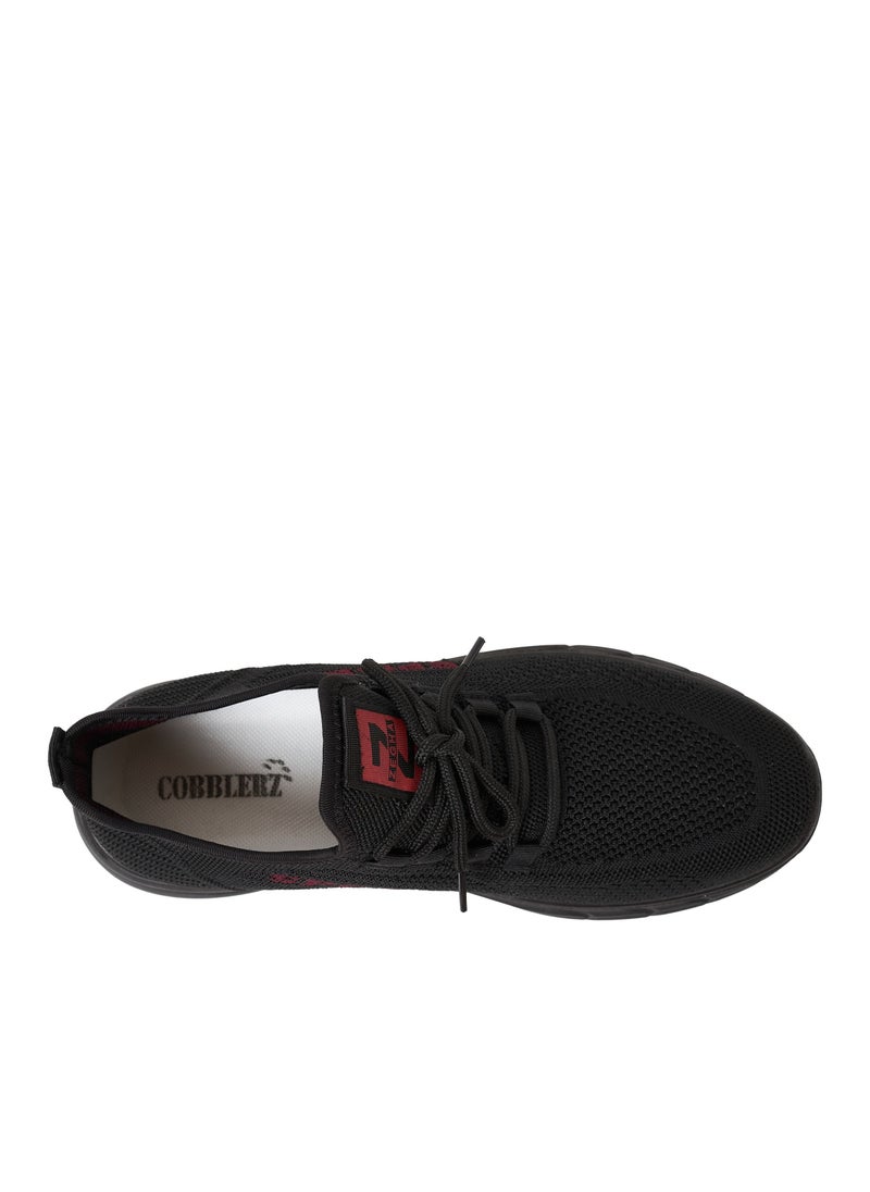 Cobblerz - Cobblerz Men's Lace-up Low Top Sneakers Black Red - Image 1