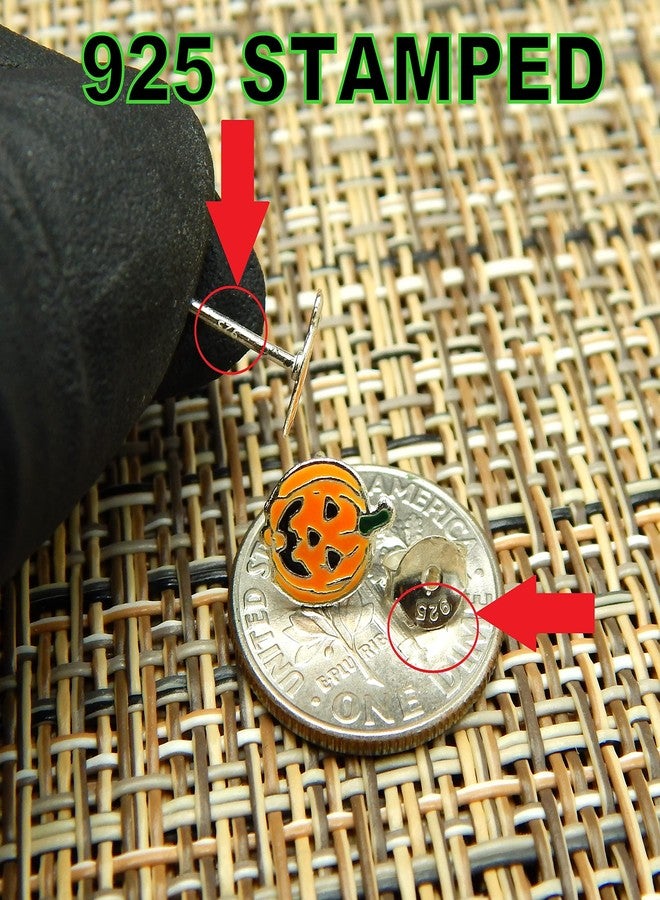 آيسروز مجموعة جديدة من 3 أزواج من أقراط الهالوين المرصعة باليقطين من الفضة الإسترليني عيار 925 من ICYROSE (خالية من النيكل) - Image 3