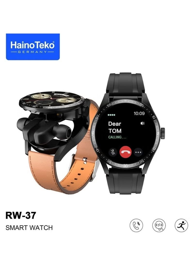 Haino Teko RW37 Watch Buds, Smart Watch With Large Round AMOLED Display, Bluetooth Earbuds, 2 Straps - Haino Teko RW37 - Image 2