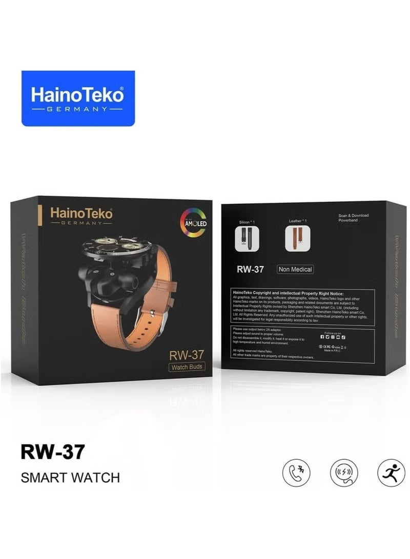 Haino Teko RW37 Watch Buds, Smart Watch With Large Round AMOLED Display, Bluetooth Earbuds, 2 Straps - Haino Teko RW37 - Image 3