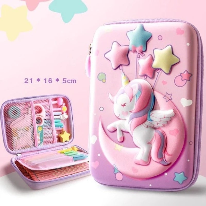 Pencil Case 21 X 16 X 5 Cm Large Spacious Storage - 3D Cute Unicorn Design Durable Material for Kids Teens Students Artists