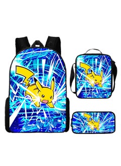 Pikachu New Cartoon Anime Student Backpack Three-Piece Set 29*42*16cm 