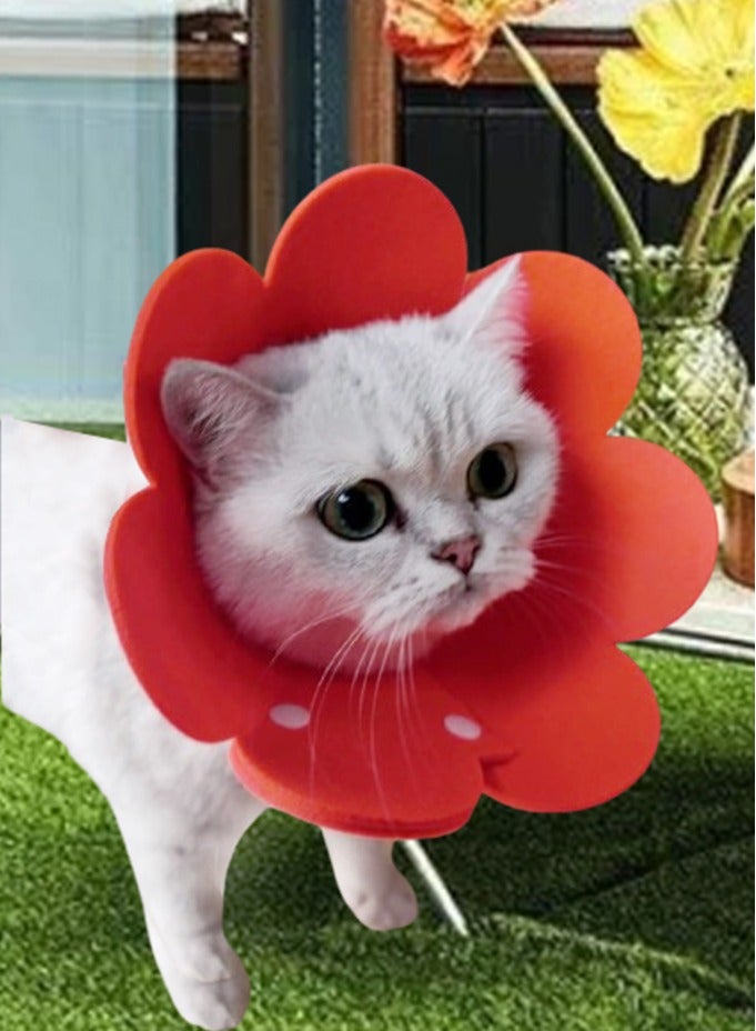 A.M Elizabeth Collar Cat Dog Wound Protection After Surgery Wound Leaking Push Button Type Cute Adjustable Lightweight Soft Flower - Image 1