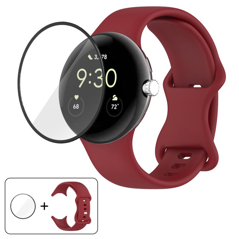 إيروريكس لساعة جوجل بيكسل 3 45 مم سوار سيليكون بمشبك فراشة مع غشاء منحني ثلاثي الأبعاد (أحمر) - Image 1