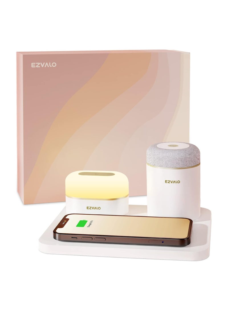 EZVALO 3 in 1 Charger Station with LED Night Light, Portable Bluetooth Speaker, Wireless Charging Station for All Phones, Birthday Tech Gifts - Image 1