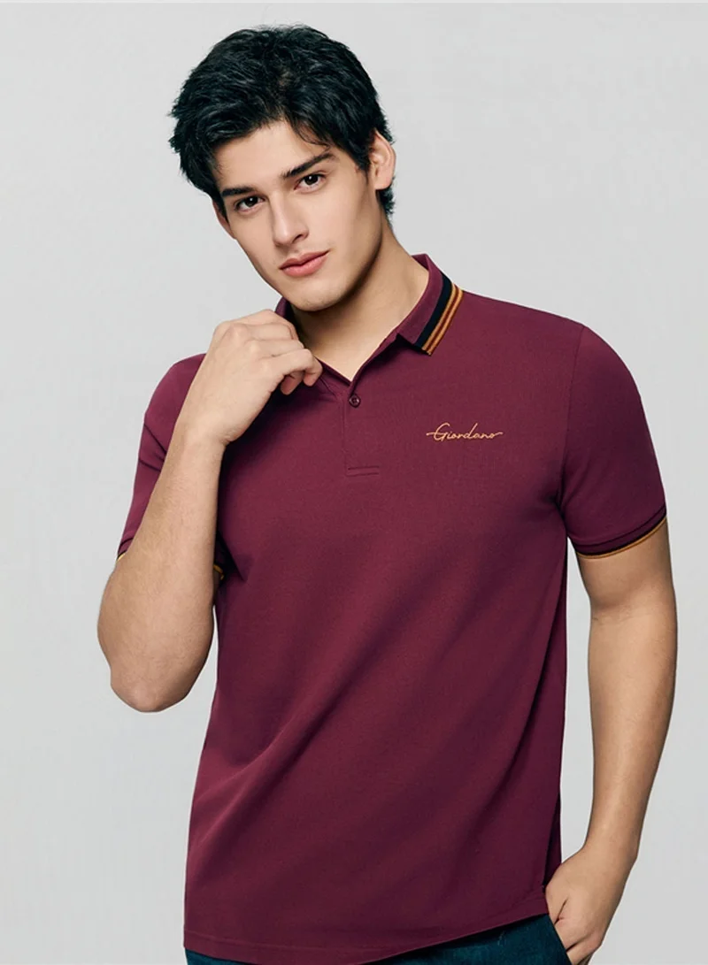 جيوردانو Men’s Slim Pique Polo with Contrast Collar & Signature Embroidery