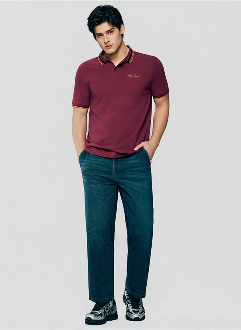 GIORDANO  Men’s Slim Pique Polo with Contrast Collar & Signature Embroidery for Men | Best Price UAE