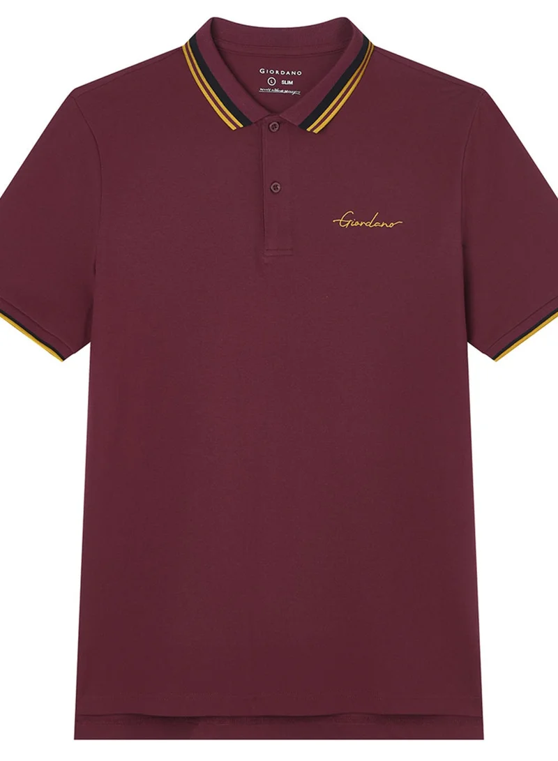 GIORDANO  Men’s Slim Pique Polo with Contrast Collar & Signature Embroidery for Men | Best Price UAE