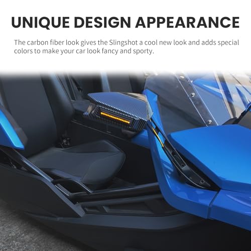 LUXEMOTO Side Rearview Mirror Guard Cover w/Light for Slingshot, Carbon Fiber Style Reverse Mirror Frame Cover Trim Decoration with w/Turn Signal Marker Light for Polaris Slingshot 2015-2023 Accessories - Image 3