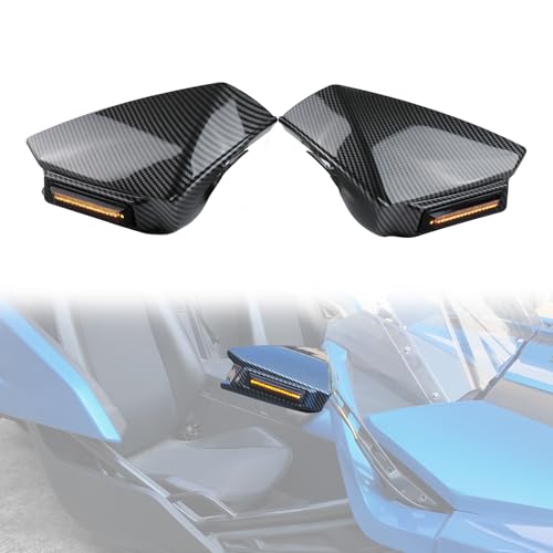 LUXEMOTO Side Rearview Mirror Guard Cover w/Light for Slingshot, Carbon Fiber Style Reverse Mirror Frame Cover Trim Decoration with w/Turn Signal Marker Light for Polaris Slingshot 2015-2023 Accessories - Image 1