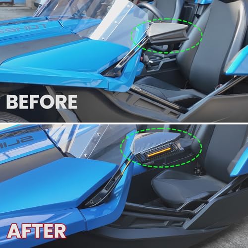 LUXEMOTO Side Rearview Mirror Guard Cover w/Light for Slingshot, Carbon Fiber Style Reverse Mirror Frame Cover Trim Decoration with w/Turn Signal Marker Light for Polaris Slingshot 2015-2023 Accessories - Image 2