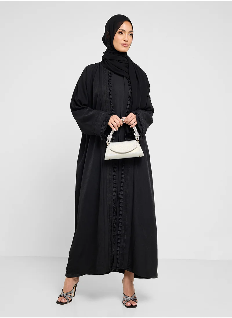 hayas closet Lace Detailed Flared Sleeve Abaya
