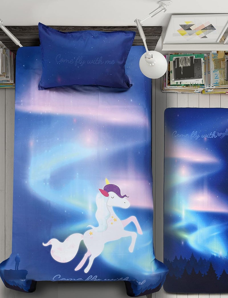 SARAL HOME EASY LIVING Saral Home Unicorn Cotton Single Size Bedcover 60X90 with 1 Pillow Cover 17x27Blue  - Image 1
