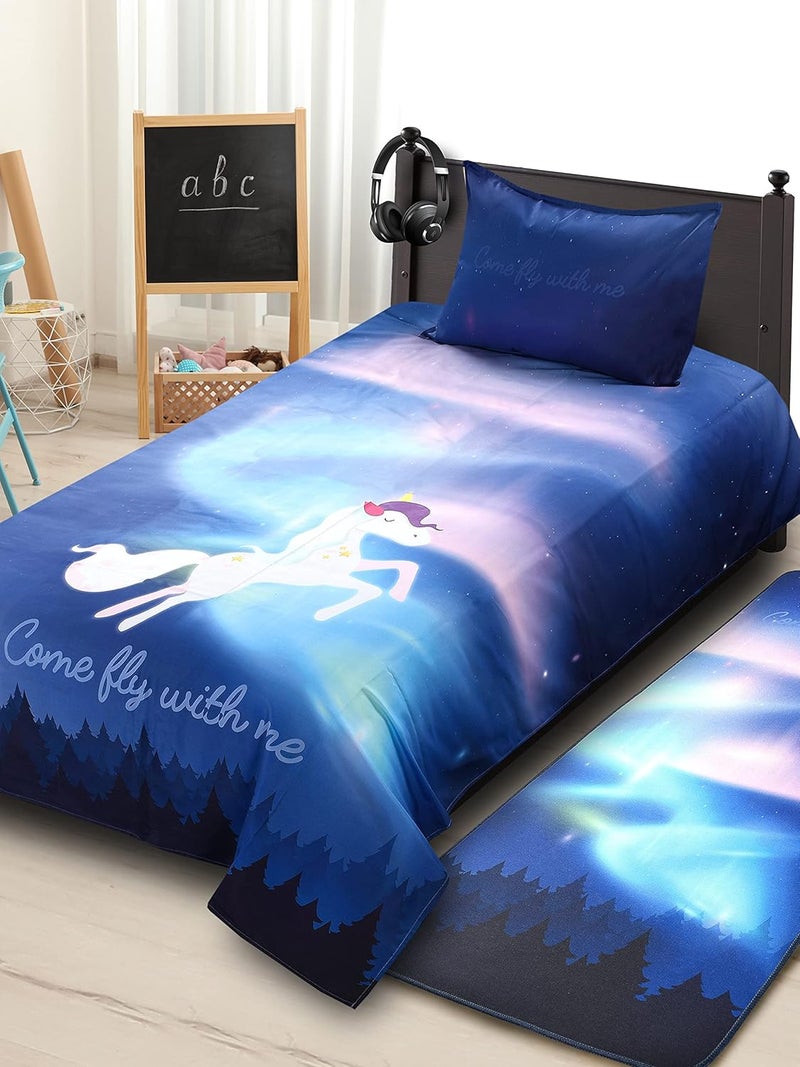 SARAL HOME EASY LIVING Saral Home Unicorn Cotton Single Size Bedcover 60X90 with 1 Pillow Cover 17x27Blue  - Image 2