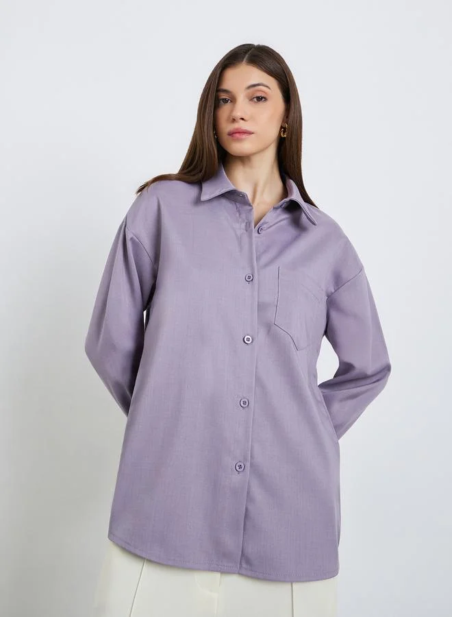 Styli Women Lavender Long Sleeve Oversized Shirt