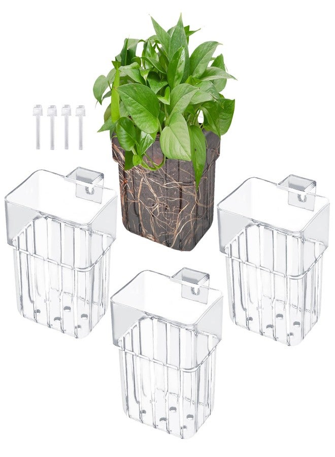 Gosknor 4pcs Aquarium Plant Holders, Transparent Plastic Fish Tank Plant Pots Hanging Aquarium Planter Aquarium Plant Basket Aquatic Plant Cup for Aquarium Fish Tank Hydroponic Plants - Image 1