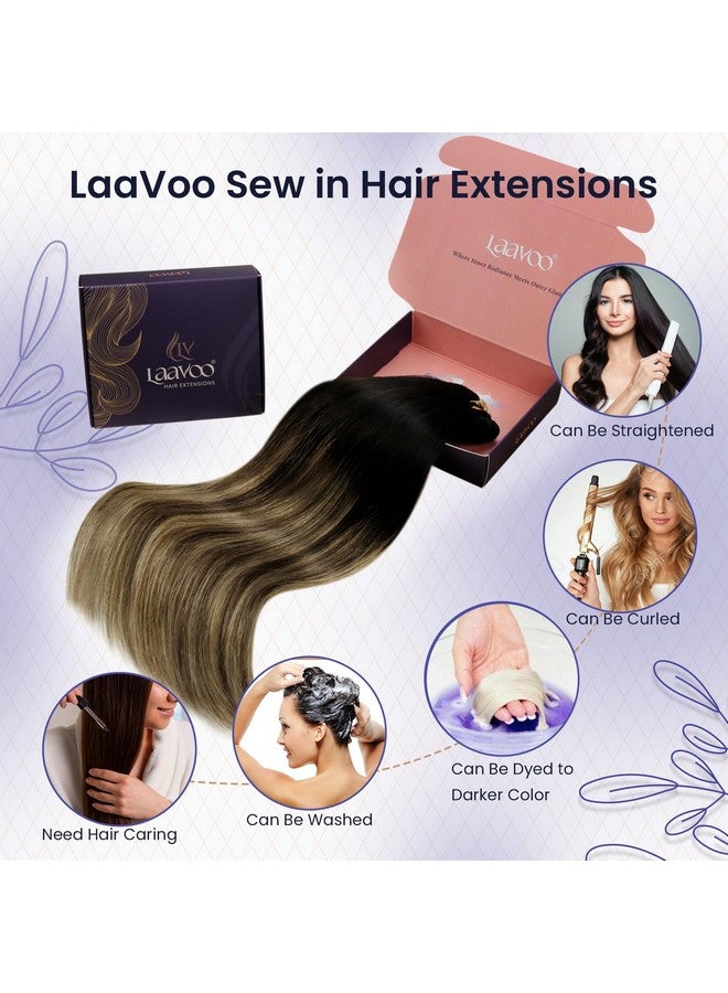 لافو لحمة الشعر البشري ملحقات أومبير الطبيعية الأسود إلى البني الداكن مزيج الكرمل البني خياطة في الشعر ملحقات الشعر البشري الحقيقي لحمة الشعر Balayage ملحقات الشعر خياطة في 18 بوصة 100G - Image 5