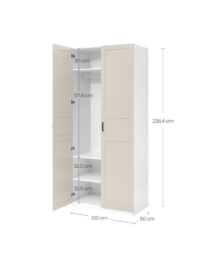 ebb & flow White and Beige Bedroom Wardrobe – Modern, Spacious, and Versatile Particle Board Storage Solution 100 × 60 × 236.4 cm - Image 4