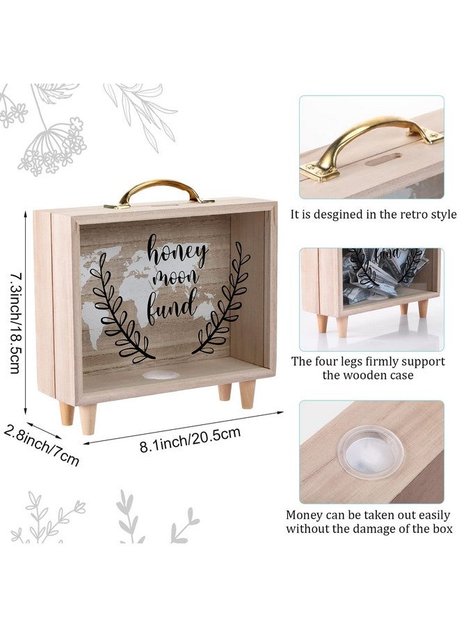 Vesici Travel Fund Box Vacation Fund Box Decorative Savings Box Suitcase Wooden Money Box Wood Bank Coin Bank For Adults Travel Vacation Wedding, 8 X 7.3 X 2.8 Inch(Honeymoon Fund) - Image 2