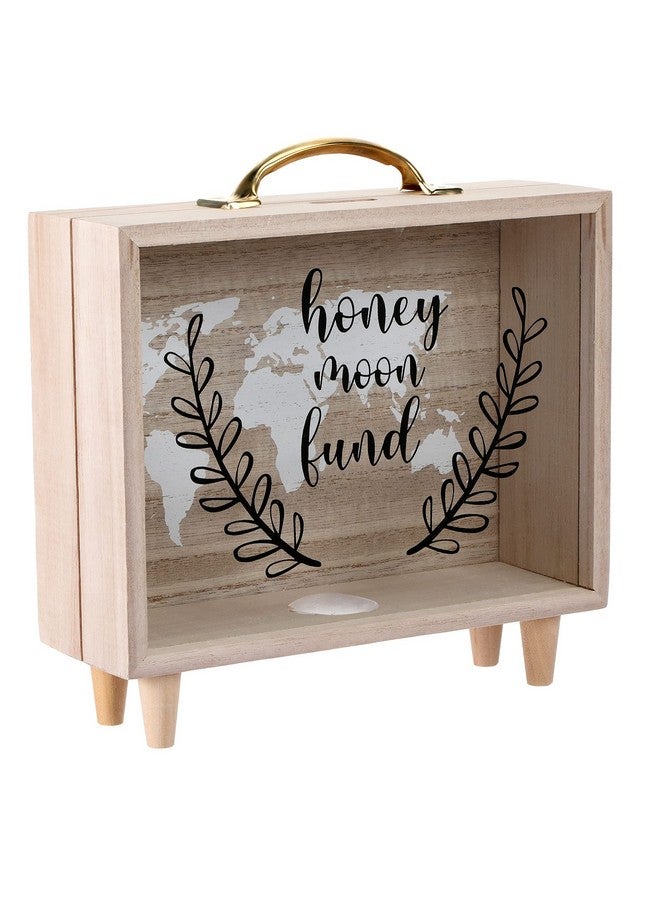 Vesici Travel Fund Box Vacation Fund Box Decorative Savings Box Suitcase Wooden Money Box Wood Bank Coin Bank For Adults Travel Vacation Wedding, 8 X 7.3 X 2.8 Inch(Honeymoon Fund) - Image 1