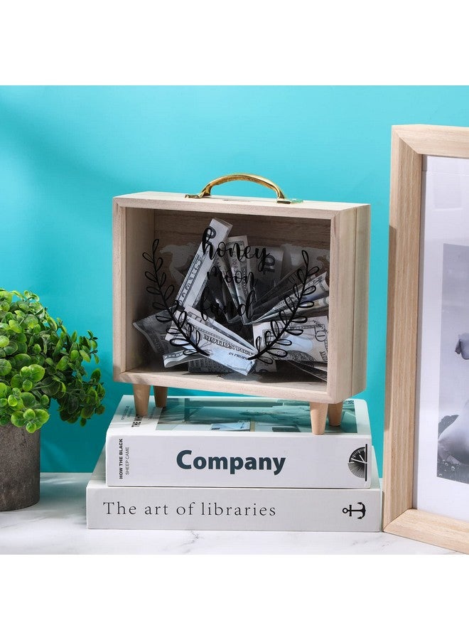 Vesici Travel Fund Box Vacation Fund Box Decorative Savings Box Suitcase Wooden Money Box Wood Bank Coin Bank For Adults Travel Vacation Wedding, 8 X 7.3 X 2.8 Inch(Honeymoon Fund) - Image 3