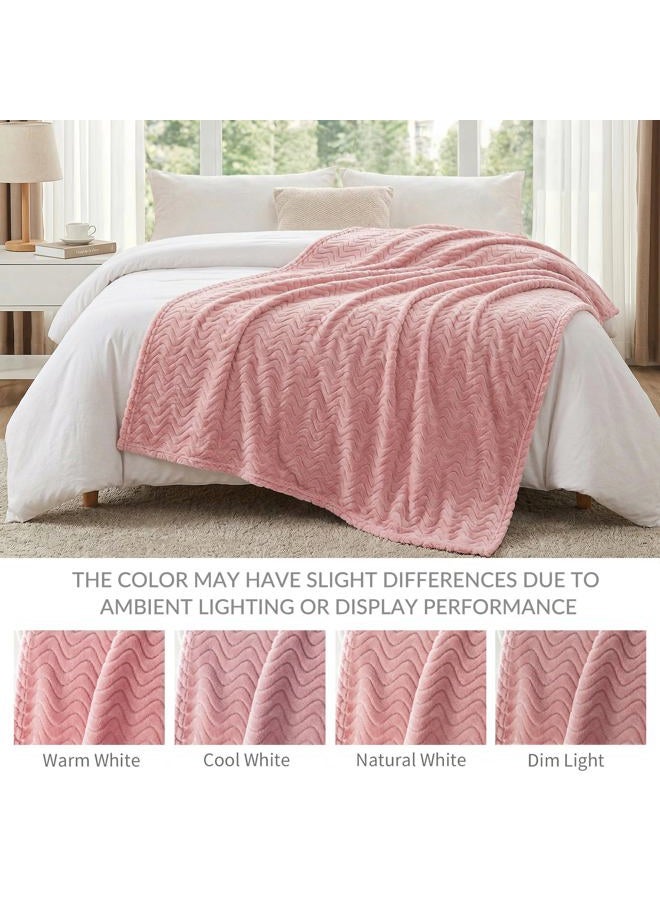 Exclusivo Mezcla Dusty Pink Fleece Queen Size Blanket for Bed, Super Soft Cozy Blankets with Decorative Wave Textured, Lightweight Plush All Season Use, 90x90 Inches - Image 5
