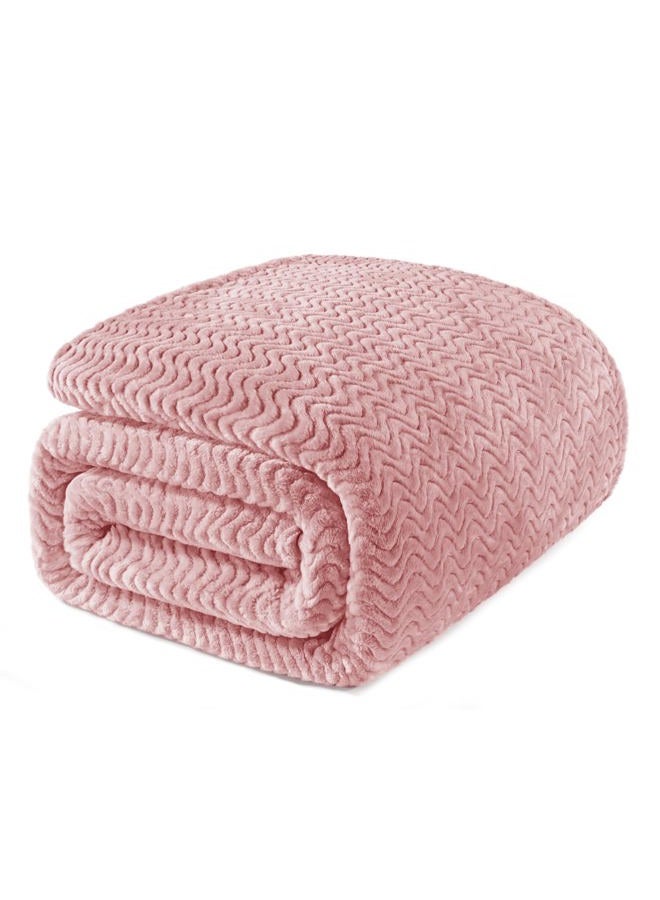 Exclusivo Mezcla Dusty Pink Fleece Queen Size Blanket for Bed, Super Soft Cozy Blankets with Decorative Wave Textured, Lightweight Plush All Season Use, 90x90 Inches - Image 1
