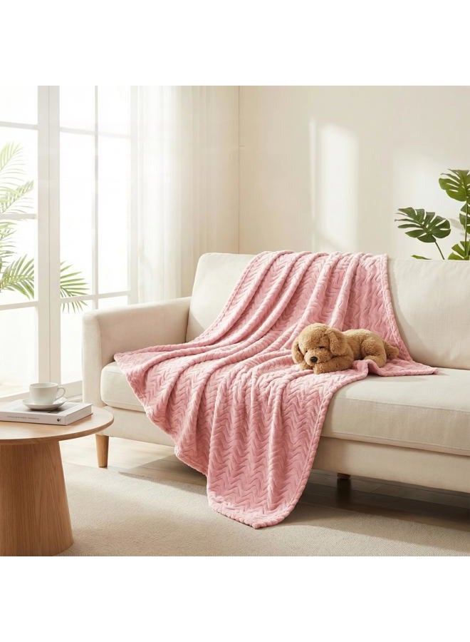 Exclusivo Mezcla Dusty Pink Fleece Queen Size Blanket for Bed, Super Soft Cozy Blankets with Decorative Wave Textured, Lightweight Plush All Season Use, 90x90 Inches - Image 4