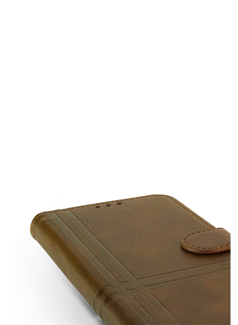 جراب جلدي قلاب بتصميم خطين مع فتحة للبطاقات، ومسند، وحزام بإغلاق مغناطيسي، وغطاء داخلي من السيليكون TPU، متوافق مع هاتف Honor 200 Pro (6.78 بوصة) (بني) - Image 3