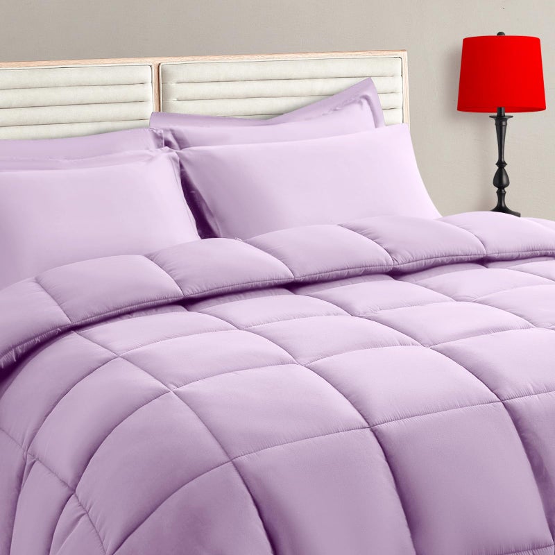 TAIMIT Light Purple King Comforter Set - 7 Pieces, Bed in a Bag Bedding Sets with All Season Soft Quilted Warm Fluffy Comforter,Flat Sheet,Fitted Sheet,2 Pillow Shams,2 Pillowcases - Image 1