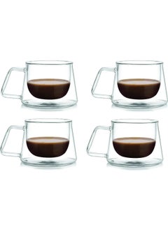 Octopus Bazaar 4 Pieces Double Insulated Heat Preserving Double Walled Handmade Glass Mug - Coffee Espresso Glass  - Image 3