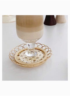 Y&D Rattan Coaster Placemat Cup Holder Vintage Drink Coasters Floret Shape Tea Pot Placemats Korean Style Home Dining Table Decor Absorbent for Kitchen Coffee Accessories  - Image 3