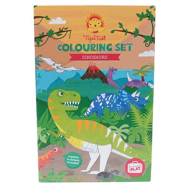 Tiger Tribe Colouring Set - Dinosaurs , Ages 3 , 36-Pg Sketch Pad & Colours , Creative Drawing Kit - Image 1