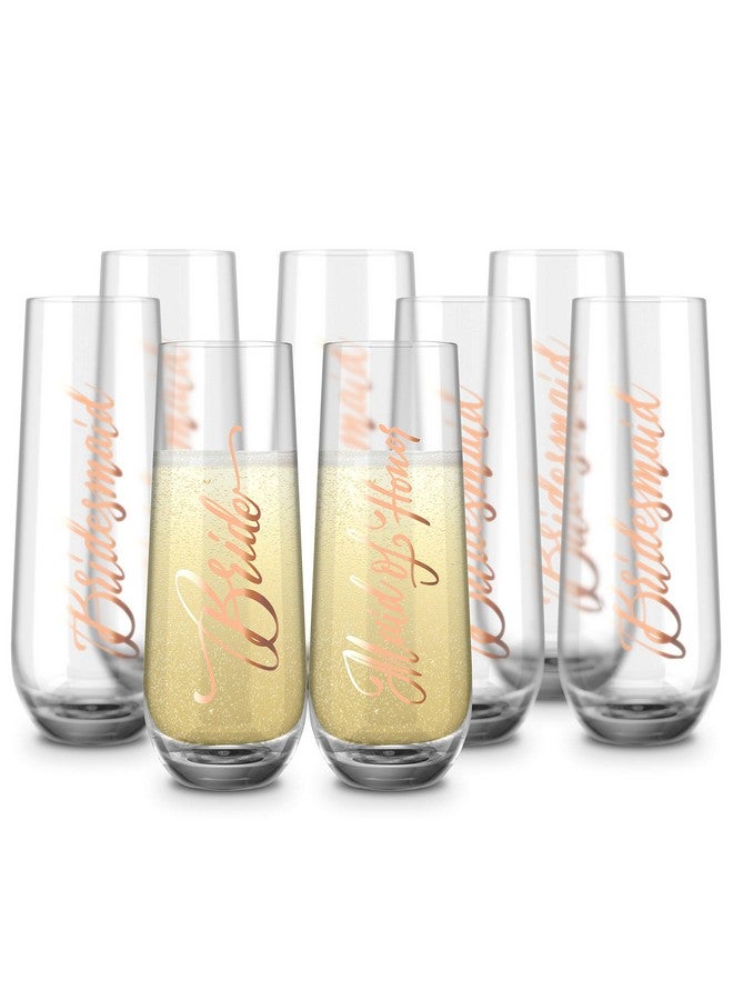 Kook Bridesmaid Wine Glasses, Kook Bachelorette Party Champagne Glasses, 9.4 Oz (Bridal Set of 8), Stemless Glass Champagne Flutes, Cocktail Cups for Rose, Great for Weddings and Parties, Dishwasher Safe - Image 1