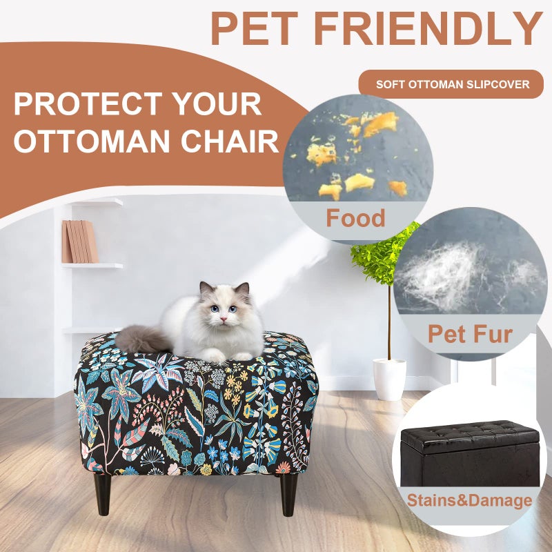 Eco-Ancheng Stretch Ottoman Cover Rectangular Storage Ottoman Slipcover Footrest Stool Covers Ottoman Slipcovers for Foot Stool with Nonslip Elastic Bottom (14,Large) - Image 5
