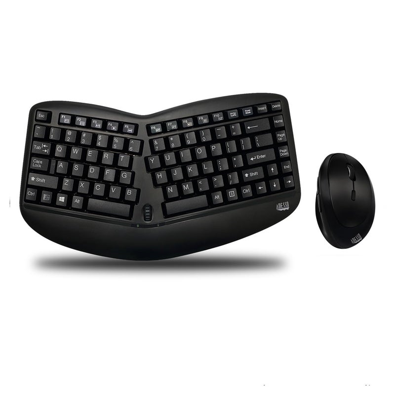 Adesso WKB1150CB TruForm Wireless Ergo Mini Keyboard Mouse Combo Ergonomic Compact Size Design Keyboard and Ergonomic Vertical Mouse