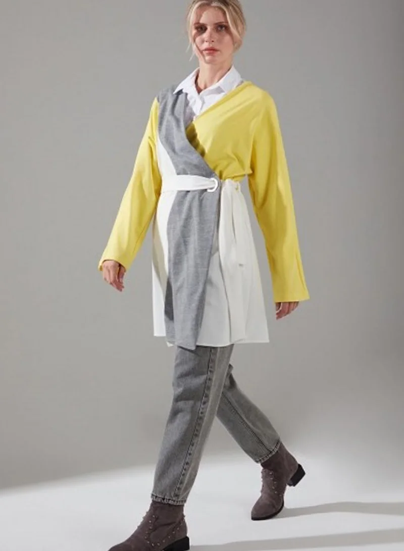 MIZALLE Colorblock Belt Detail Kimono