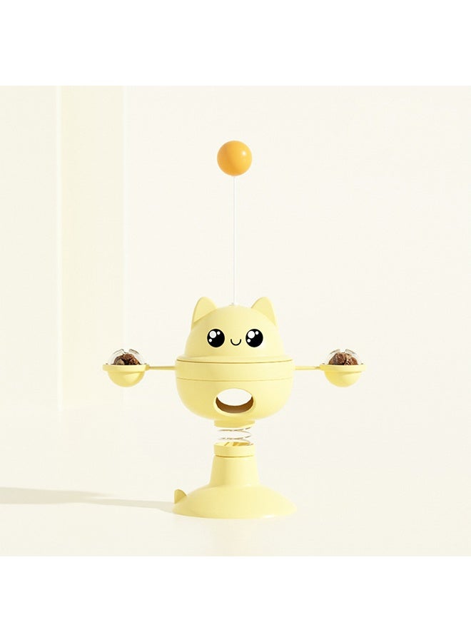 Turntable Spring Rotating Food Leaking Ball, Automatic Balance Pet Food Dispenser - Brain Stimulation - Slow Feeder - Boredom Relief Kitten Toys, Interactive Training, Indoor Bored Cat (Yellow) - Image 1